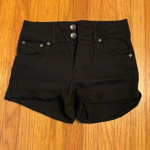 High waisted black denim shorts